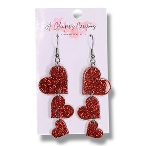 New Red Glitter Hearts Chandelier Earrings Dangle Gifts